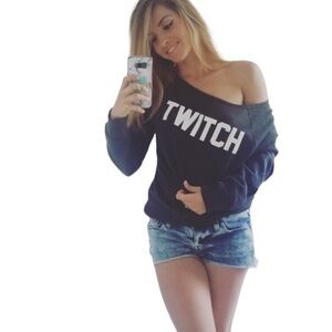 Large Twitch Live Streaming Womens Wide Neck Dark Gray Sweatshirt